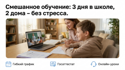 Гибридное обучение: 3 дня в школе, 2 дня дома.